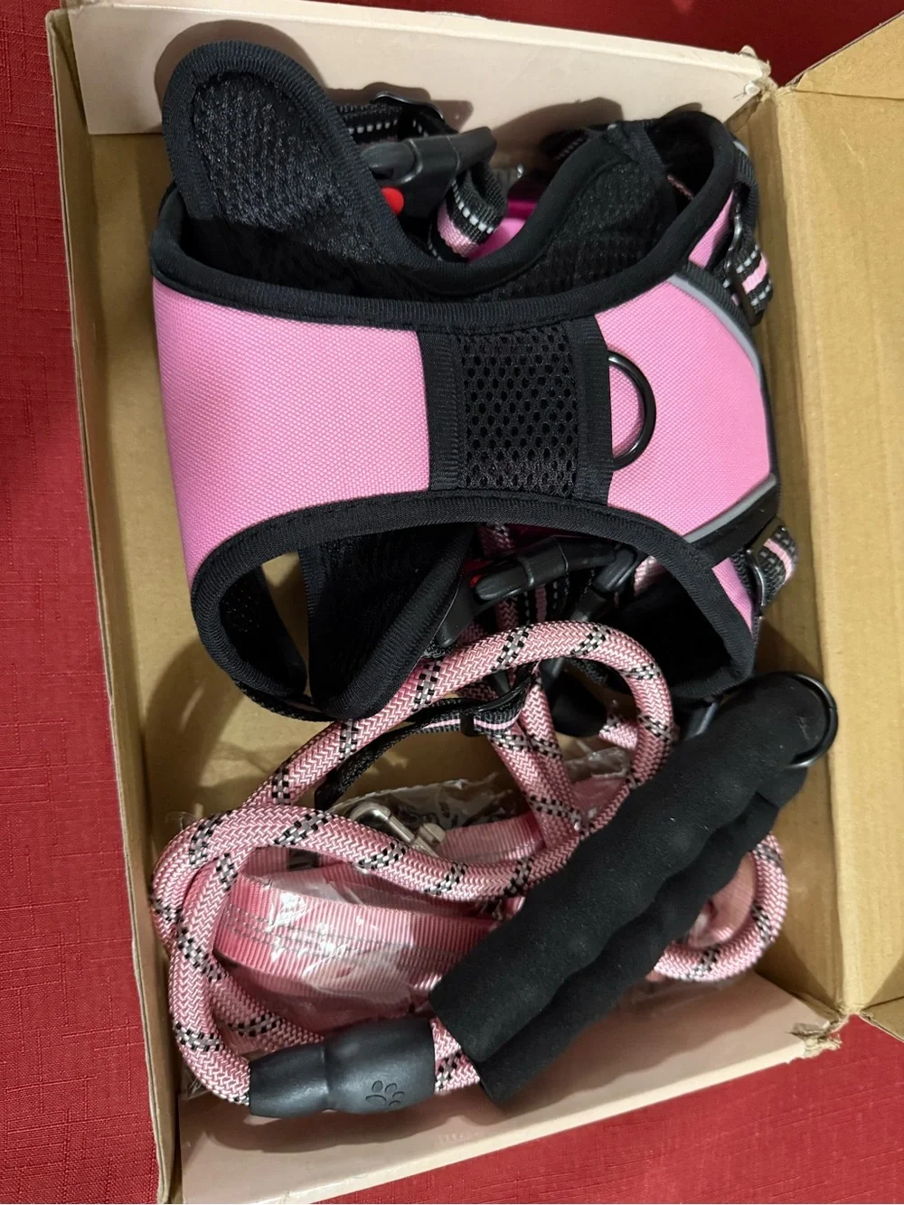 Adjustable Pink Padded Dog Harness and Leash Set for Small Dogs -